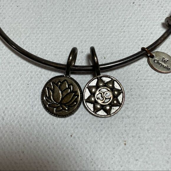 Alex and Ani and Chrysalis crown, lotus, OM, aquamarine charm Bracelet lot - Picture 5 of 13